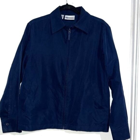 Mens Navy Blue Stitch Lightweight Polyester Jacket With Button Cuffs & Zipper Fr - Picture 2 of 7